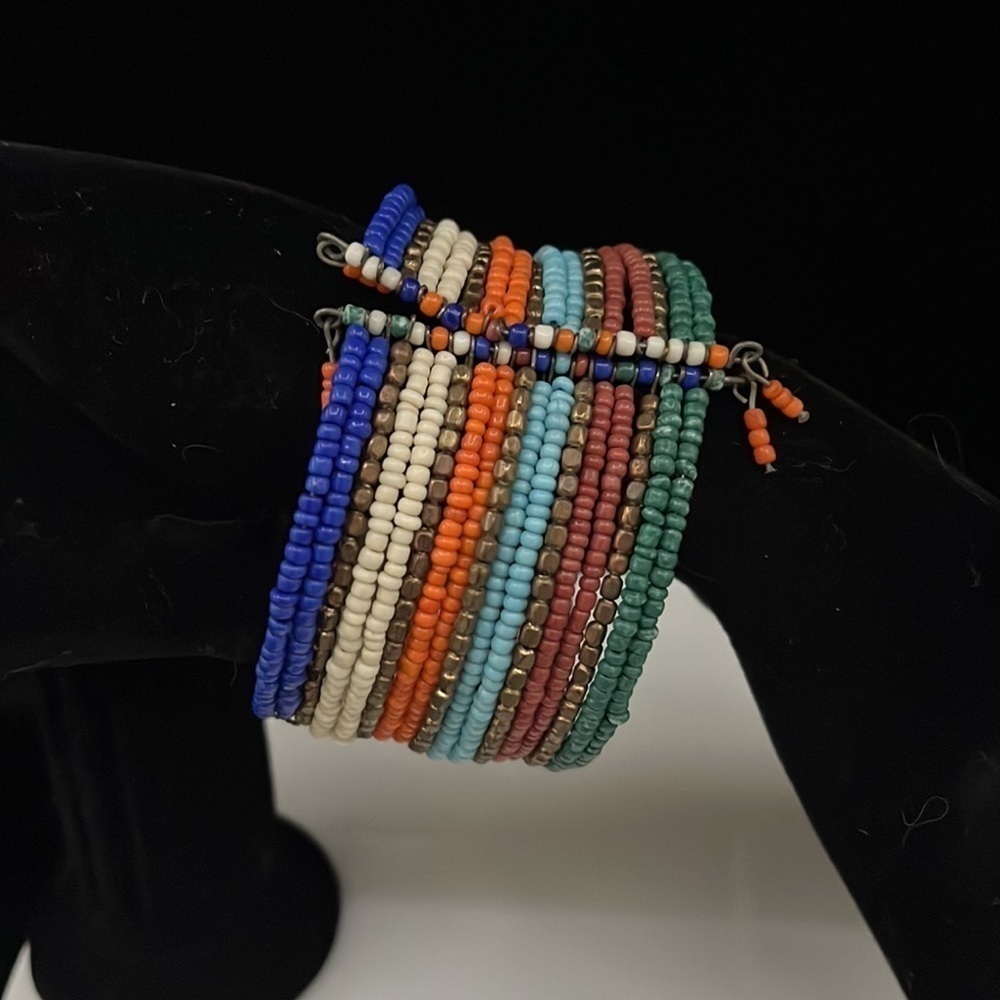 Multicolored Seed Bead Cuff Bracelet